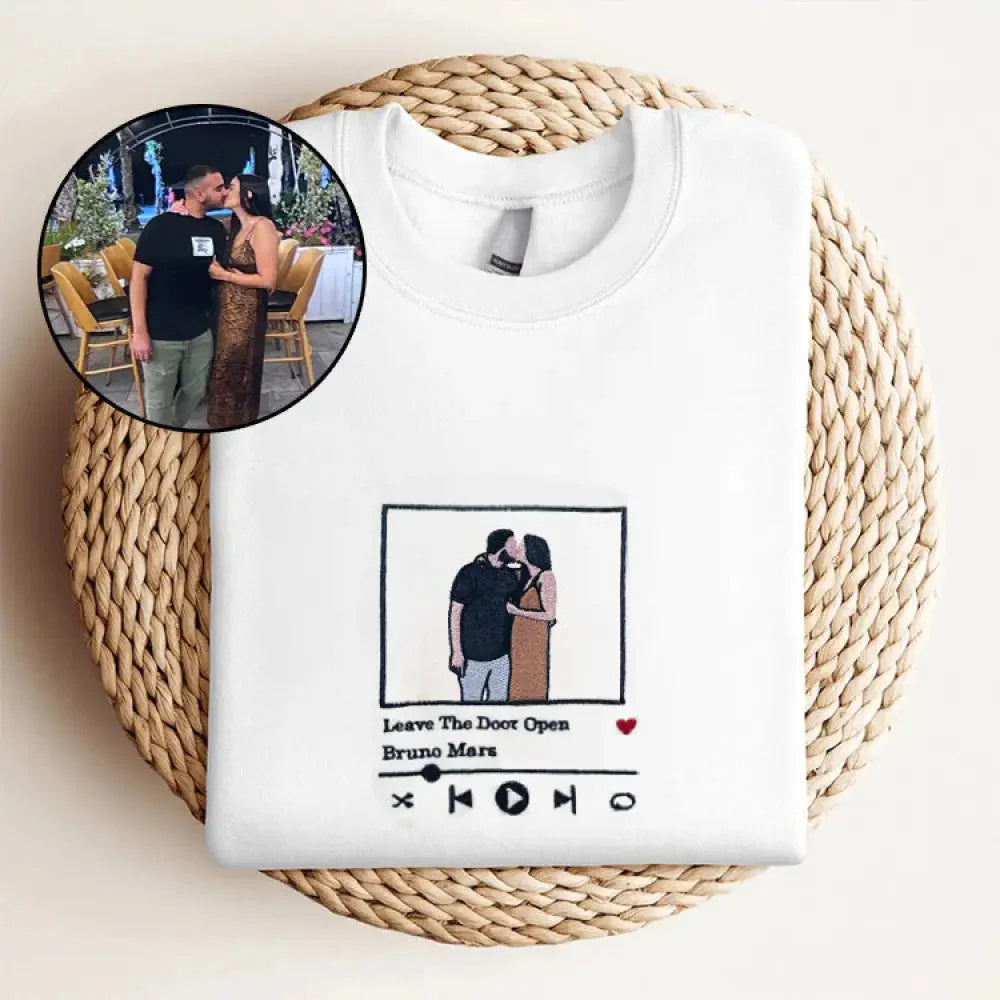 Custom Embroidered Portrait from Photo T Shirt,Outline Photo Sweatshirt,Anniversary Gift,Valentine's Day gift