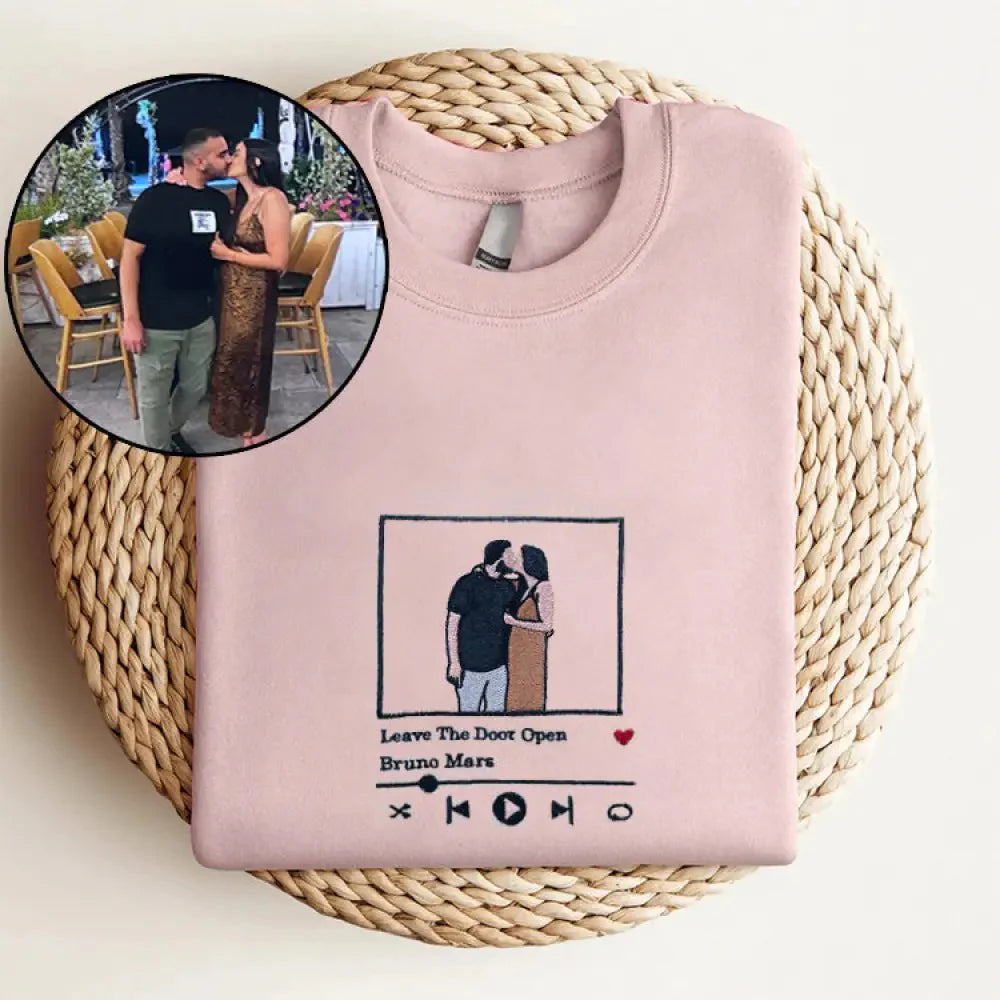 Custom Embroidered Portrait from Photo T Shirt,Outline Photo Sweatshirt,Anniversary Gift,Valentine's Day gift