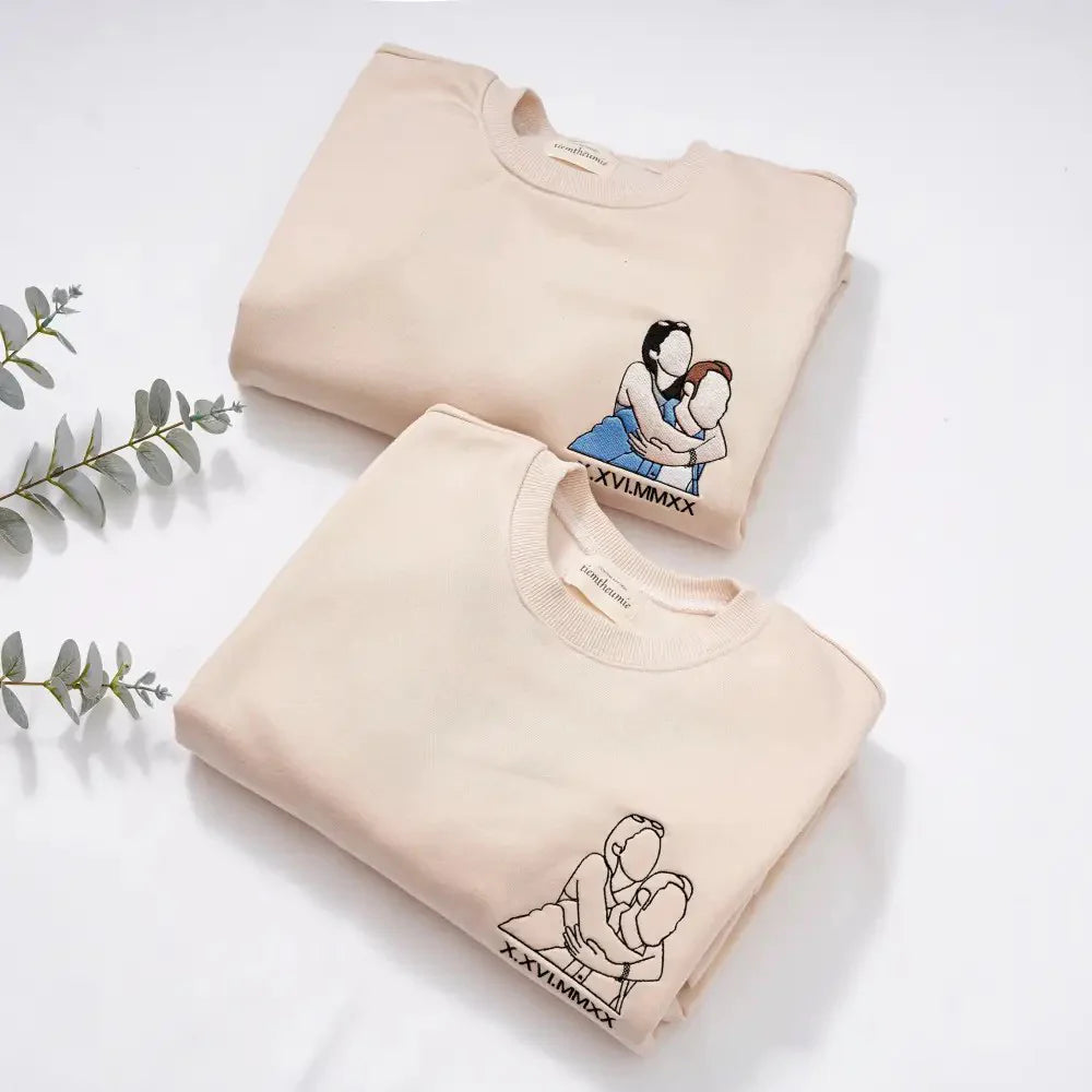 Sweatshirt Custom Photo Embroidered Apparel For Couple