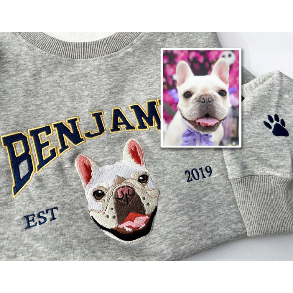 Embroidered Pet Sweatshirt, Custom Dog Embroidered Dog Name, Personalized Varsity Sweatshirt, Gifts for Dog Owners