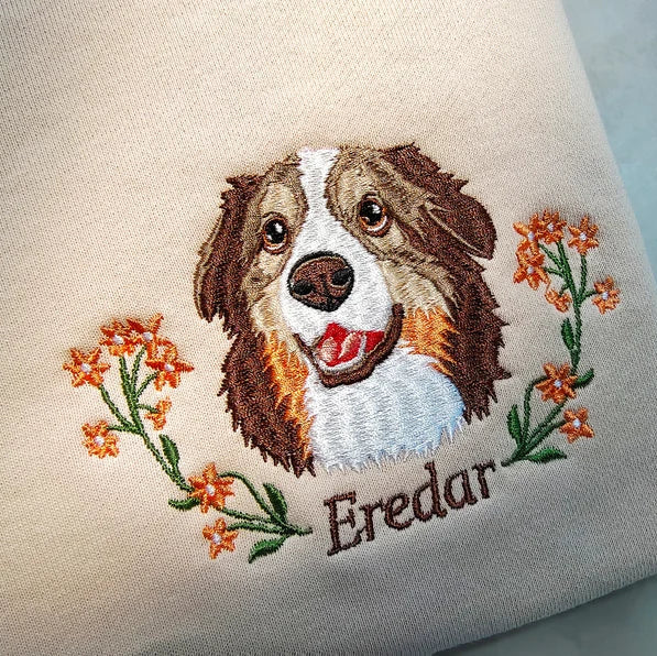 Custom Dog Portrait Embroidered Sweatshirt, Custom Pet Sweatshirt, Personalized Pet Face and Pet name Sweatshirt, Custom gift Dog Lover