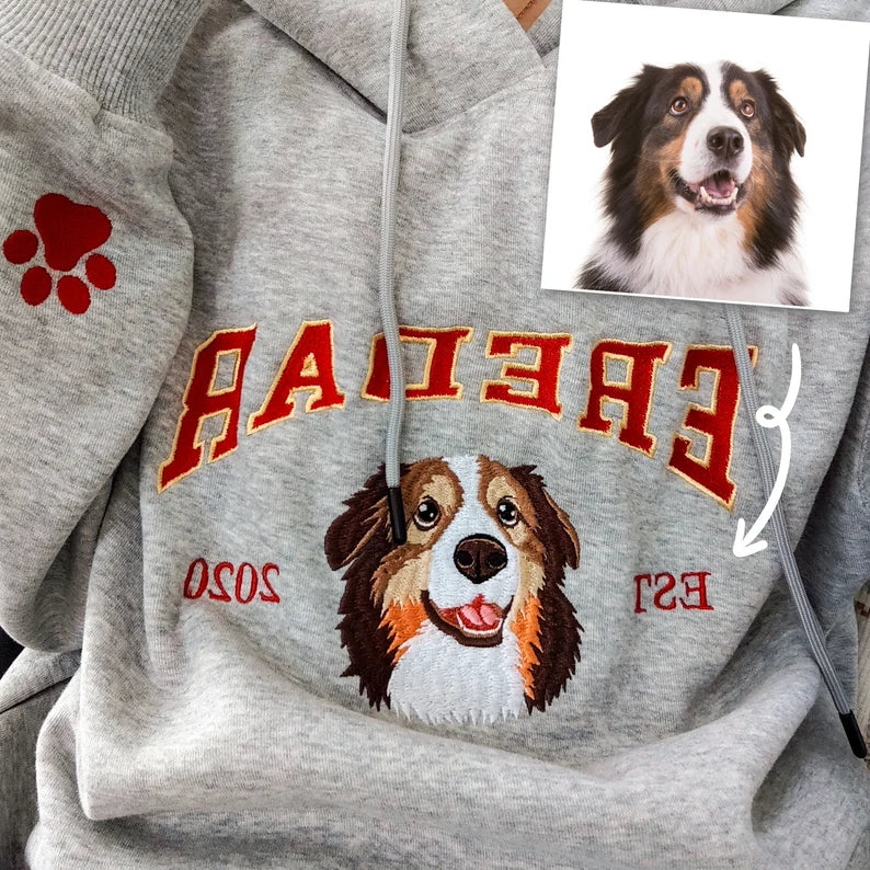 Embroidered Pet Sweatshirt, Custom Dog Embroidered Dog Name, Personalized Varsity Sweatshirt, Gifts for Dog Owners